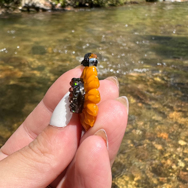 Sunflower Glass Pendant with Crushed Opal Center