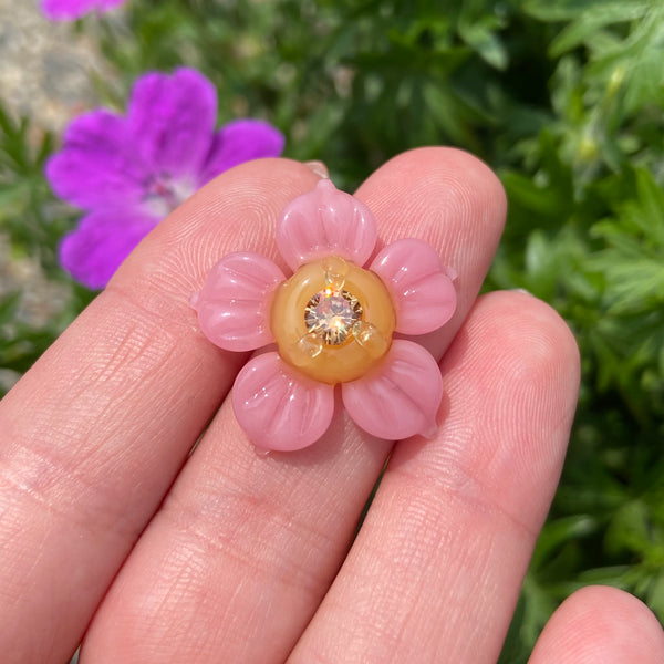 Cubic Zirconia Flower Pendant Yellow and Blush