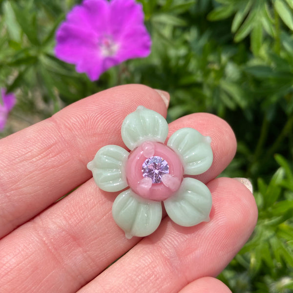 Cubic Zirconia Flower Pendant Blush and Mint