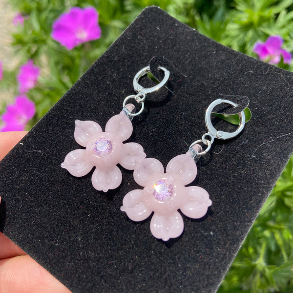 Cubic Zirconia Flower Earrings Bubblegum