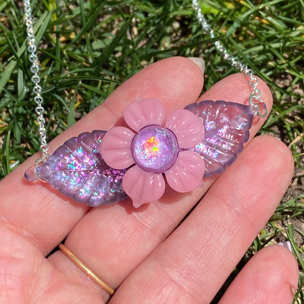 Flower & Leaves Necklace Pink and Purple