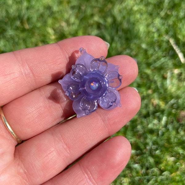 Mini Spinner Flower Pendant Purple Satin and Lavender