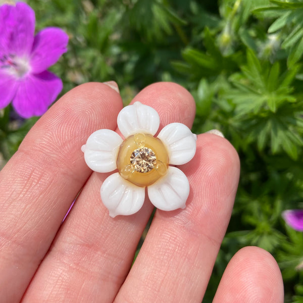 Cubic Zirconia Flower Pendant Yellow and White