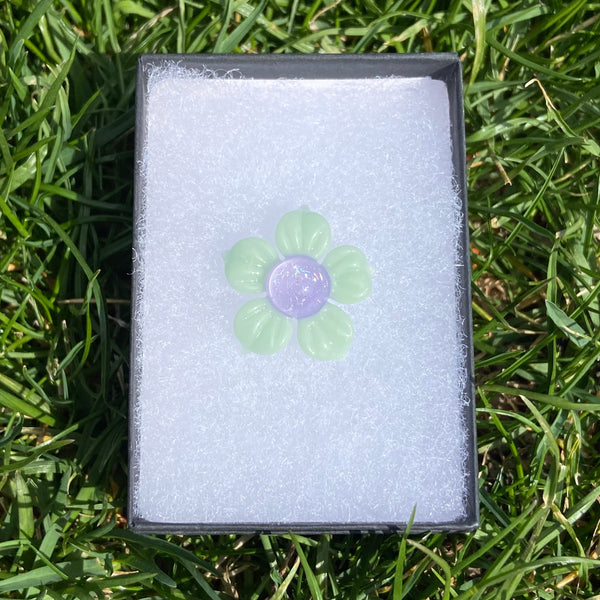 Dichro Flower Pendant Mint & Purple Satin