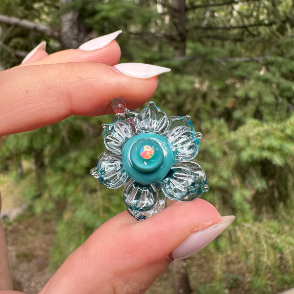 Mini Spinner Flower Pendant Aqua and Marina