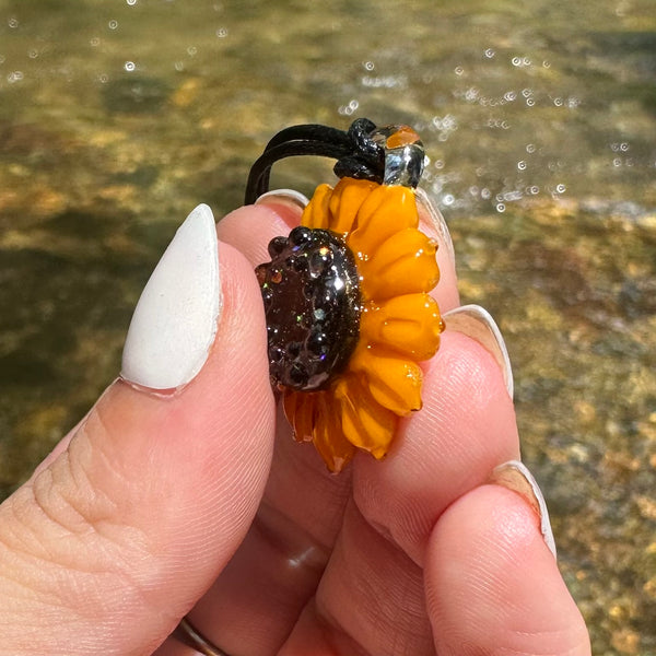 Sunflower Glass Pendant with Crushed Opal Center