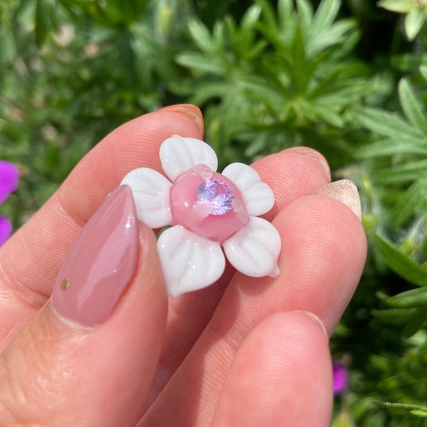 Cubic Zirconia Flower Pendant Blush and White