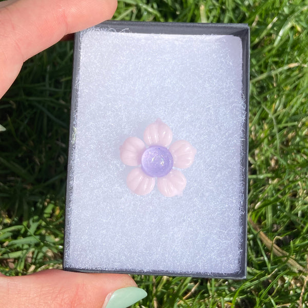 Dichro Flower Pendant Bubblegum & Purple Satin