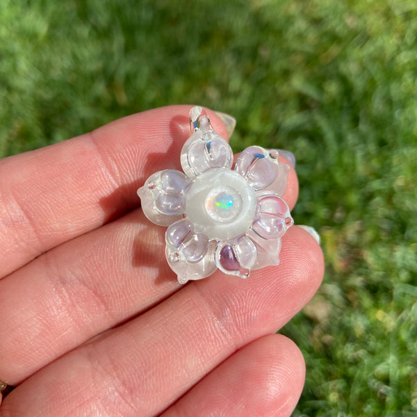 Mini Spinner Flower Pendant White Satin and Glopal (UV reactive)