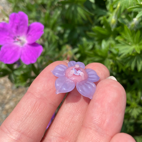 Cubic Zirconia Flower Pendant Blush and Purple Satin