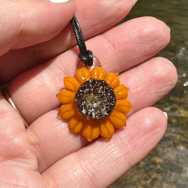 Sunflower Glass Pendant with Crushed Opal Center