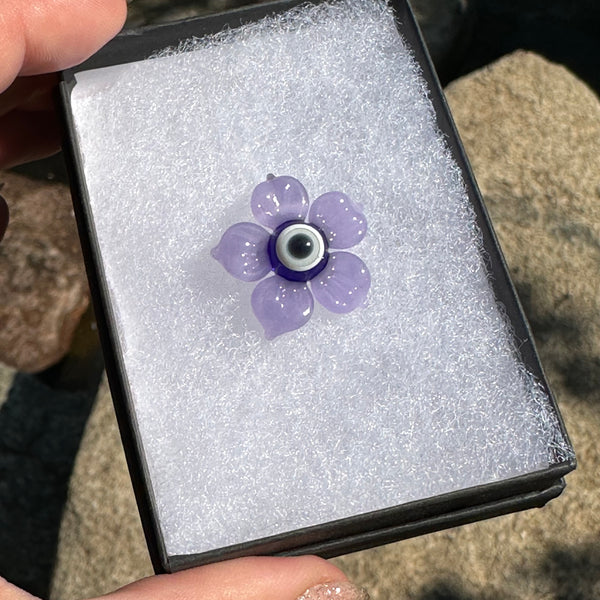 Evil Eye Protection Flower Pendant Purple Satin