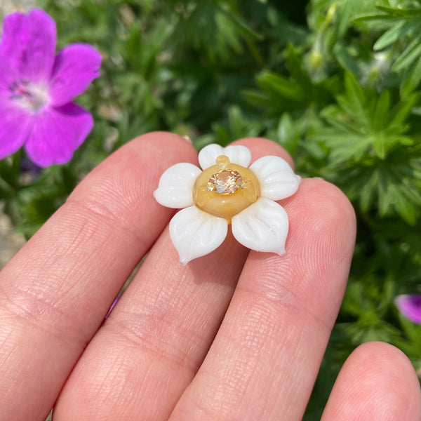 Cubic Zirconia Flower Pendant Yellow and White