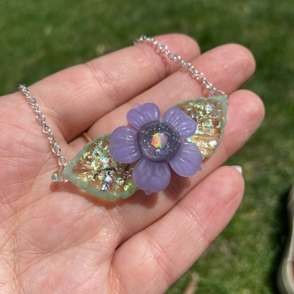 Flower & Leaves Necklace Purple And Mint