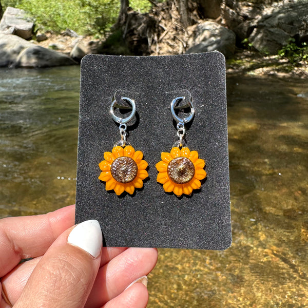 Sunflower Earrings with Silver Hooks