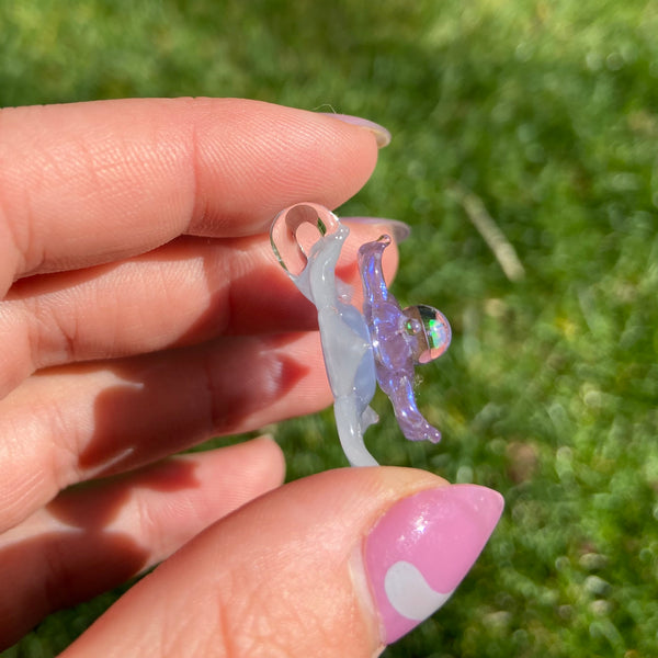 Mini Spinner Flower Pendant Pastel Blue and Lavender