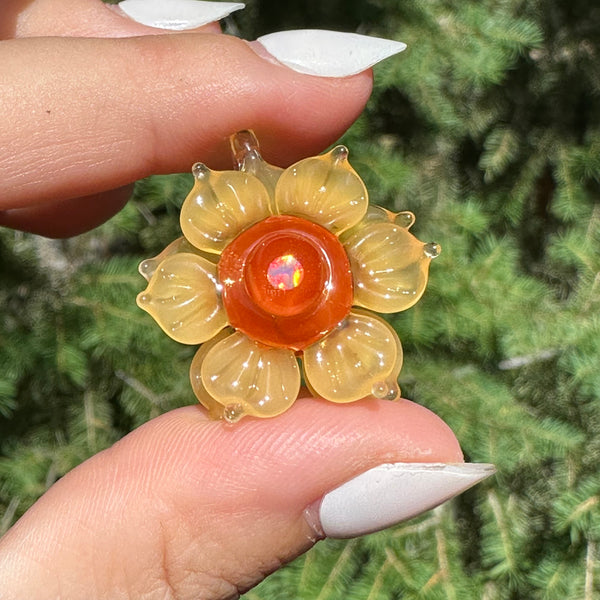 Mini Spinner Flower Pendant Orange & Yellow