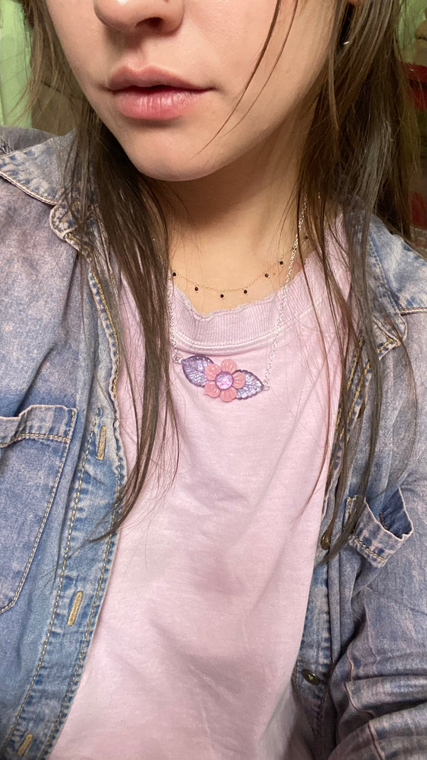 Flower & Leaves Necklace Pink and Purple