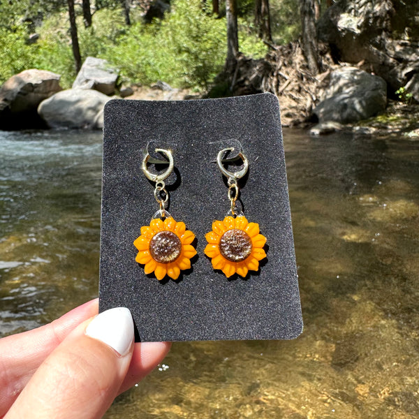 Sunflower Earrings with Gold Hooks