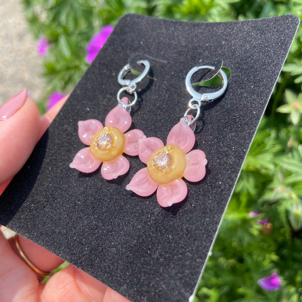Cubic Zirconia Flower Earrings Yellow & Blush