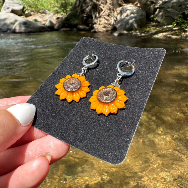Sunflower Earrings with Silver Hooks