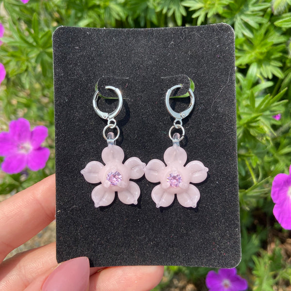 Cubic Zirconia Flower Earrings Bubblegum