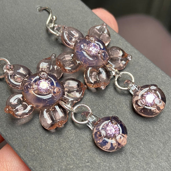 Cubic Zirconia Flower Earrings - Peach Opal
