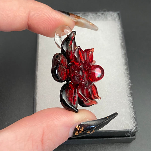 Sparkle Spinner Flower Pendant - Pomegranate, Black, & Gold