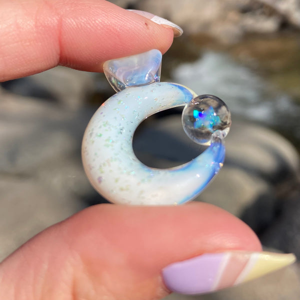 Moon Spinner Glopal with Teal Sparkle (UV reactive)