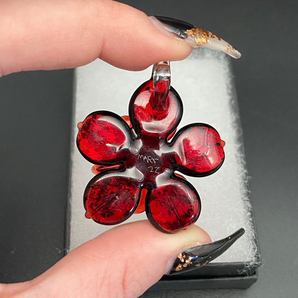 Sparkle Spinner Flower Pendant - Pomegranate, Black, & Gold