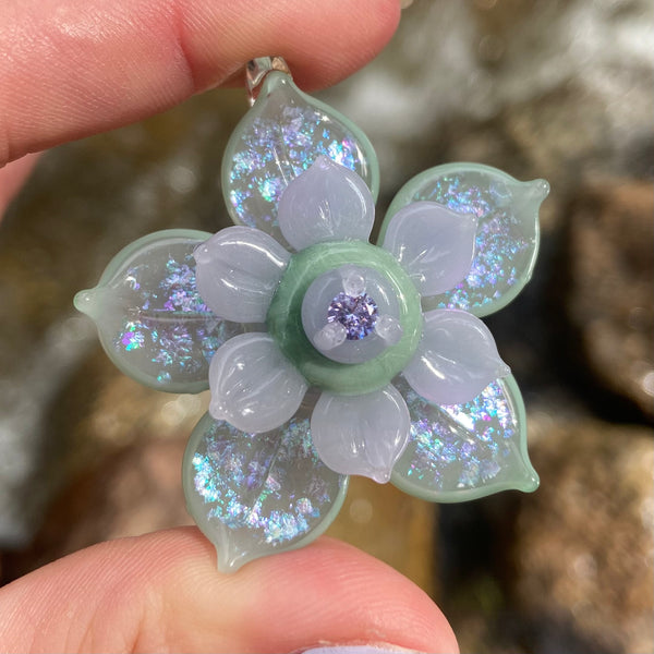Pastel Spinning Flower Pendant - Baby Blue and Mint