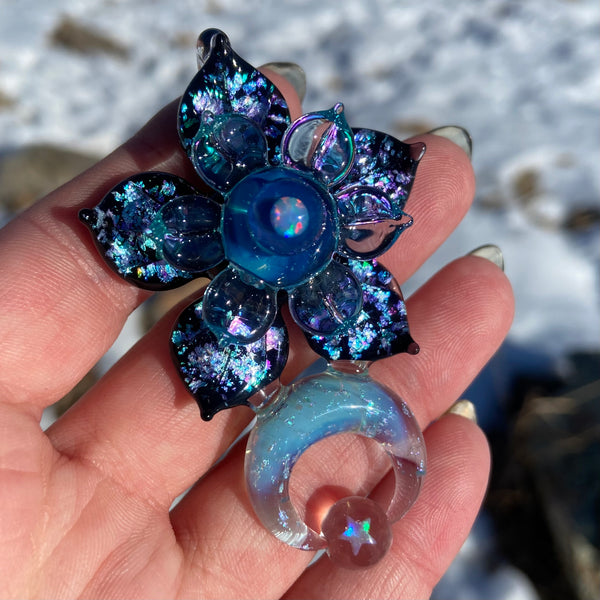 Double Kinetic Super Flower Moon Pendant - Marina and Black