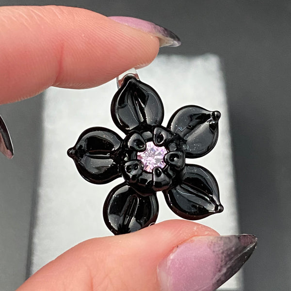 Cubic Zirconia Flower Pendant - Black Galaxy