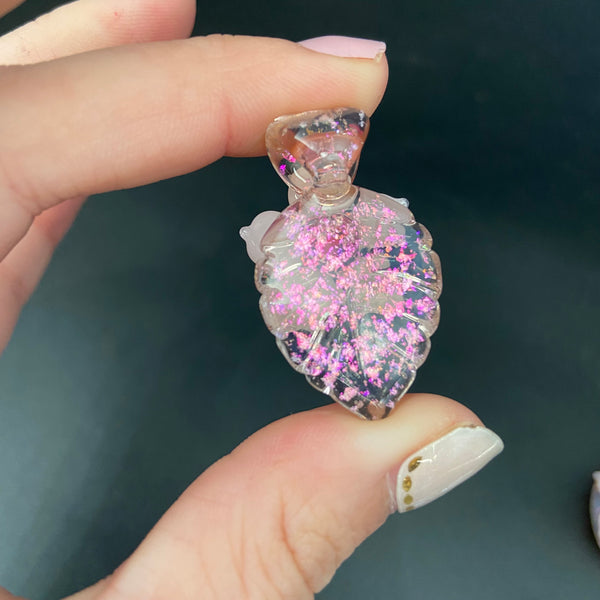 Mini Leafy Flower Pendant with Sparkles - Peach and Bubblegum