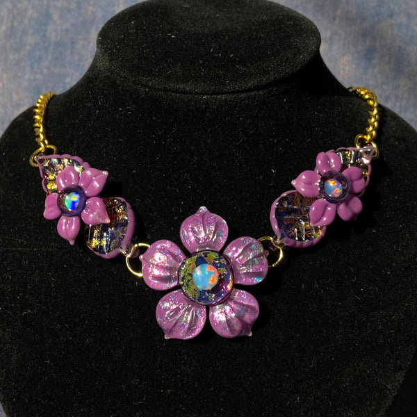 Purple Flower Linked Choker Necklace