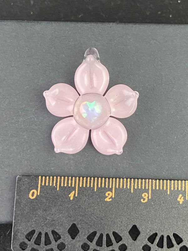 Heart Opal Flower Pendant in Bubblegum