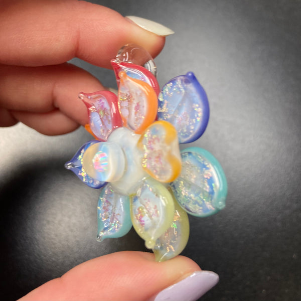 Pastel Rainbow Double Sparkle Layer Spinner Flower
