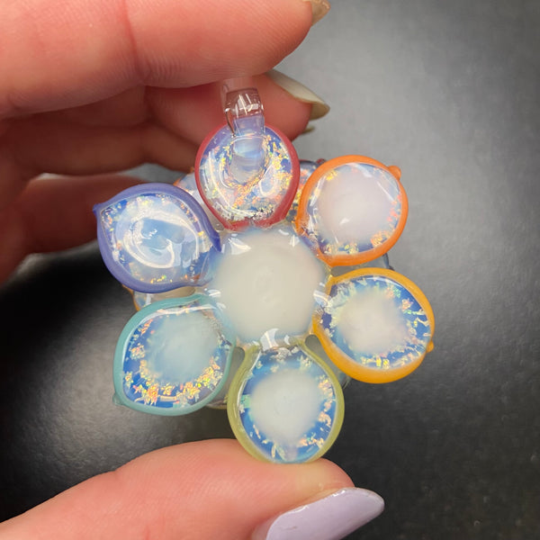 Pastel Rainbow Double Sparkle Layer Spinner Flower