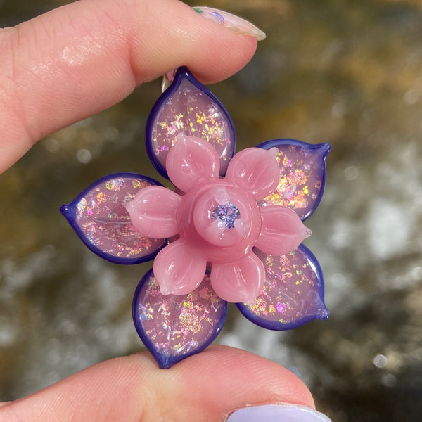 Pastel Spinning Flower Pendant - Blush and Hyacinth