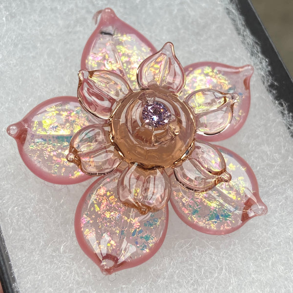 Sparkly Cubic Zirconia Spinner Flower Pendant - Peach Opal & Blush