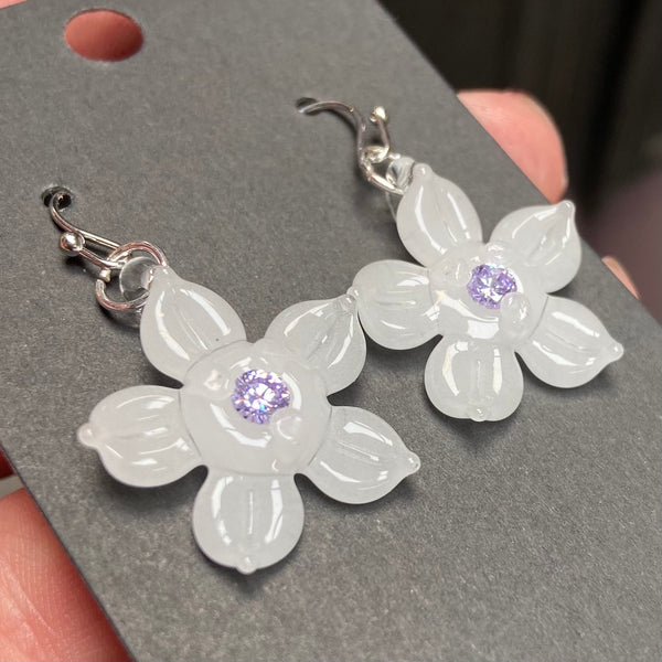 Cubic Zirconia Flower Earrings - White
