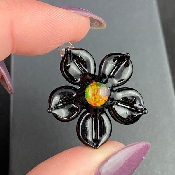 Black Opal Flower Pendant in Black