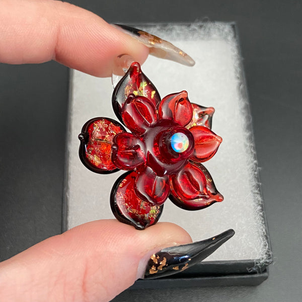 Sparkle Spinner Flower Pendant - Pomegranate, Black, & Gold