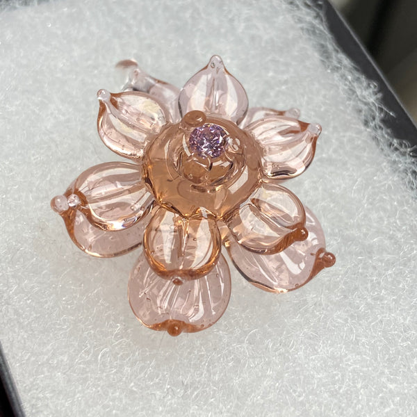 Cubic Zirconia Spinner Flower Pendant - Peach Opal