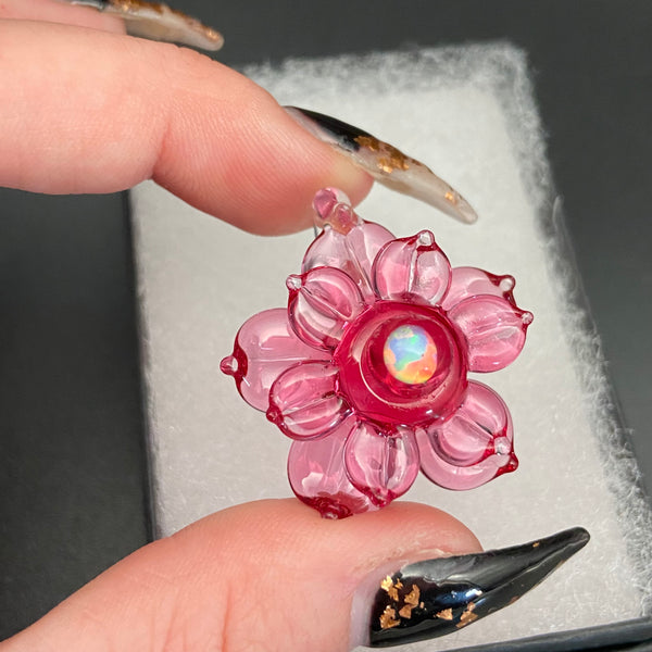 Small Spinner Flower Pendant - Gold Ruby