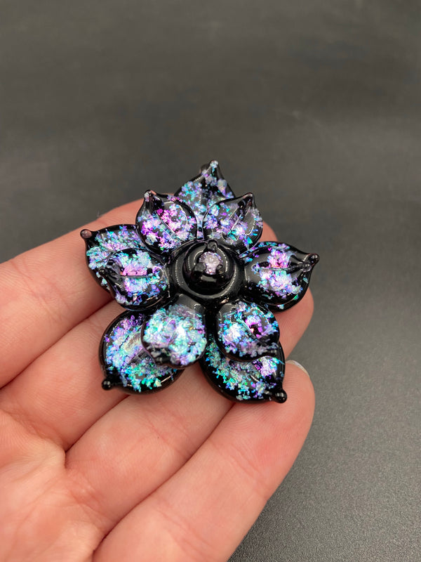 Double Sparkle Layer Spinner Flower w/ Cubic Zirconia Center