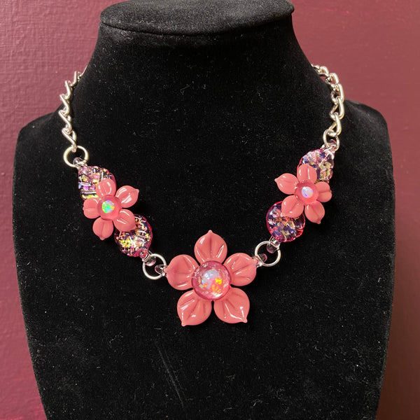 Pink Flower Linked Choker Necklace