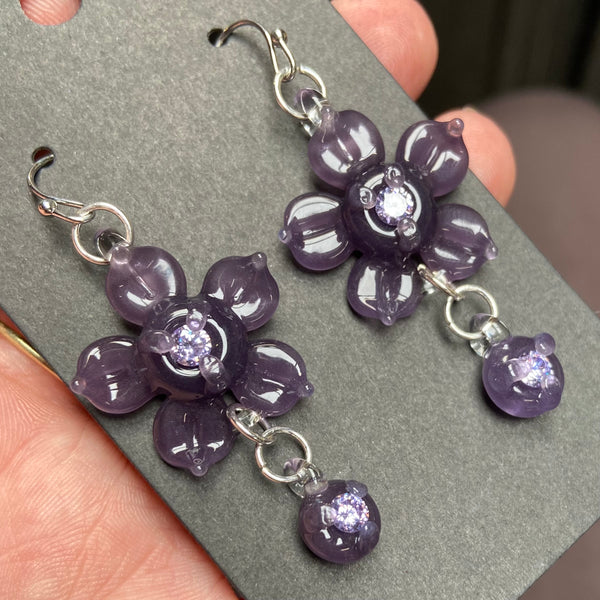 Cubic Zirconia Flower Earrings - Wildberry