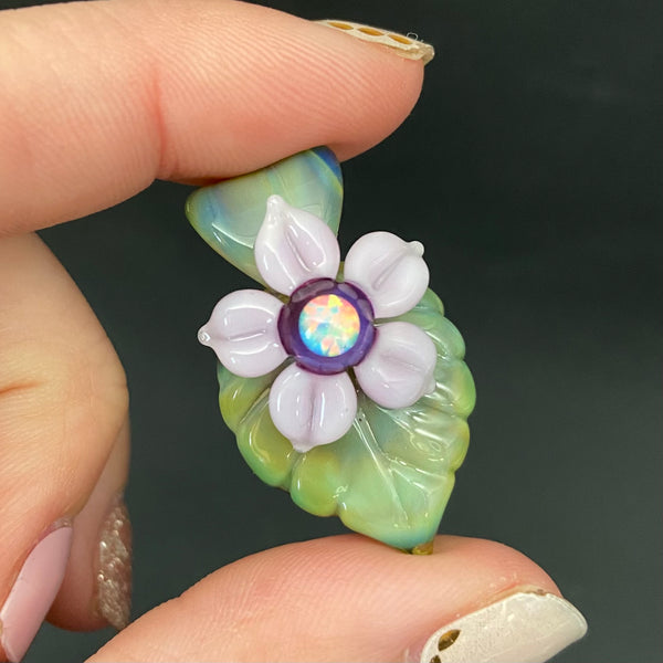Mini Leafy Flower Pendant - Green and Purple
