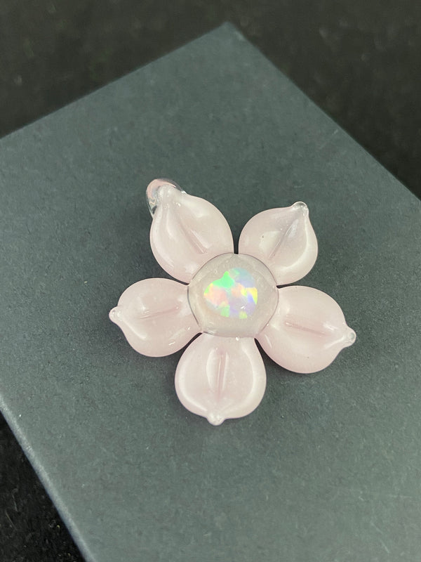 Heart Opal Flower Pendant in Bubblegum